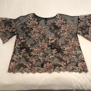Sundance Celeste Embroidered Beaded Blouse Top Size XL Sheer Overlay, w/o Tank